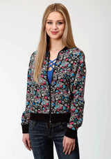 Roper Womens Black Flower Print Bomber Jacket - Roper - Flyclothing LLC