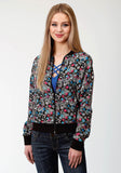 Roper Womens Black Flower Print Bomber Jacket - Roper