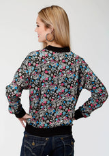 Roper Womens Black Flower Print Bomber Jacket - Roper - Flyclothing LLC