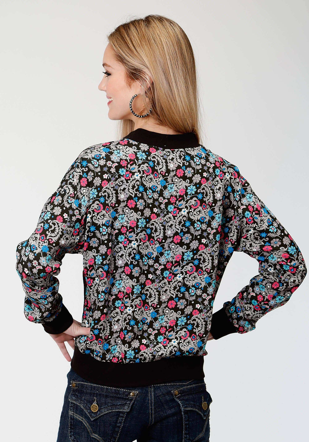 Roper Womens Black Flower Print Bomber Jacket - Roper - Flyclothing LLC