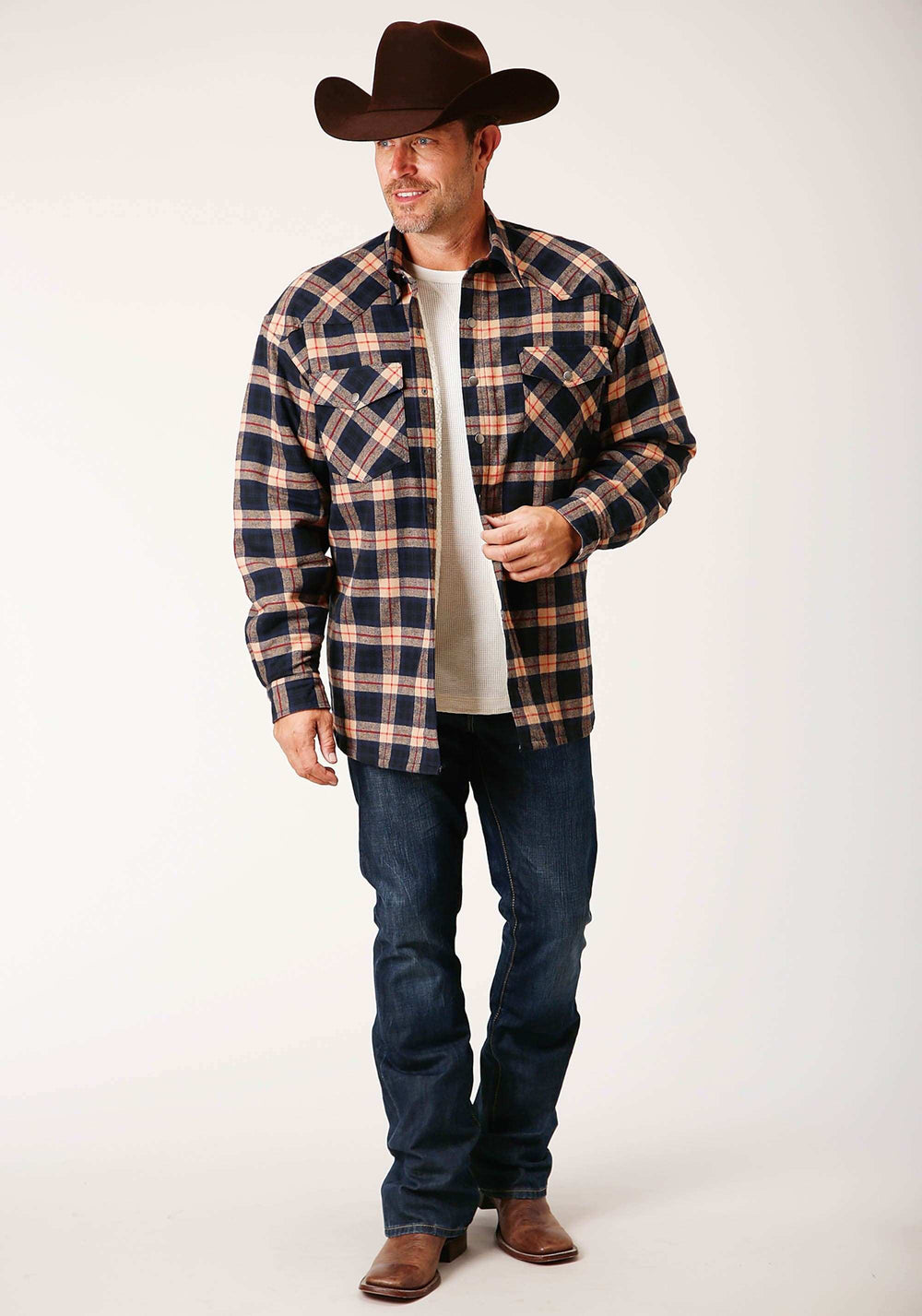 Roper Mens Long Sleeve Snap Sherpa Lined Flannel Shirt Jacket - Roper - Flyclothing LLC