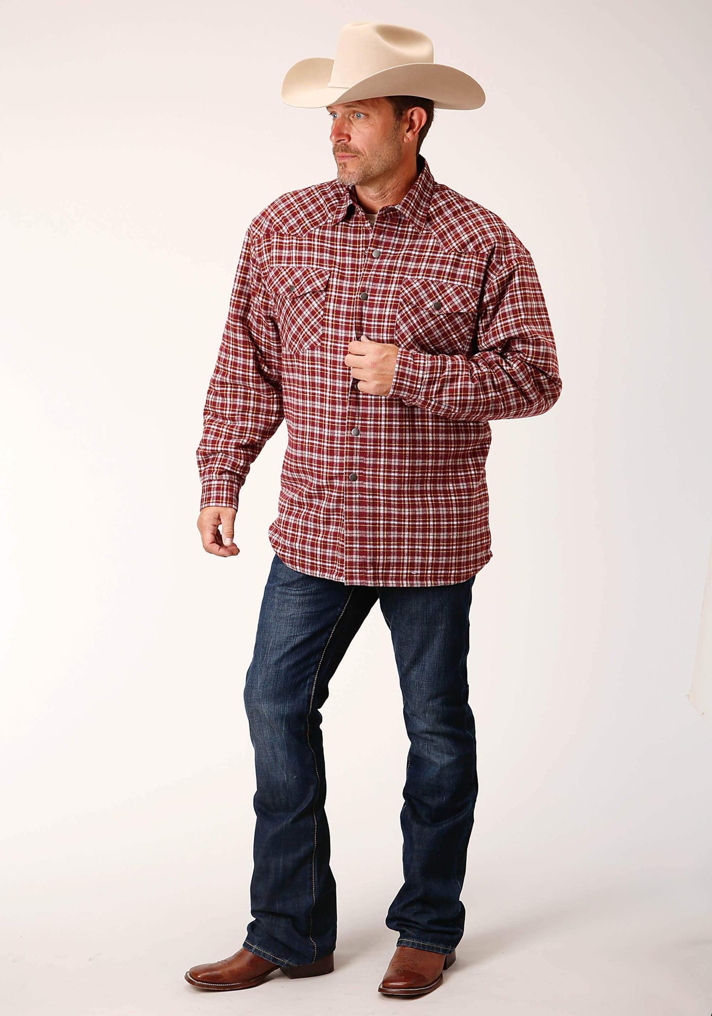 Roper Mens Long Sleeve Snap Sherpa Lined Flannel Shirt Jacket - Roper - Flyclothing LLC