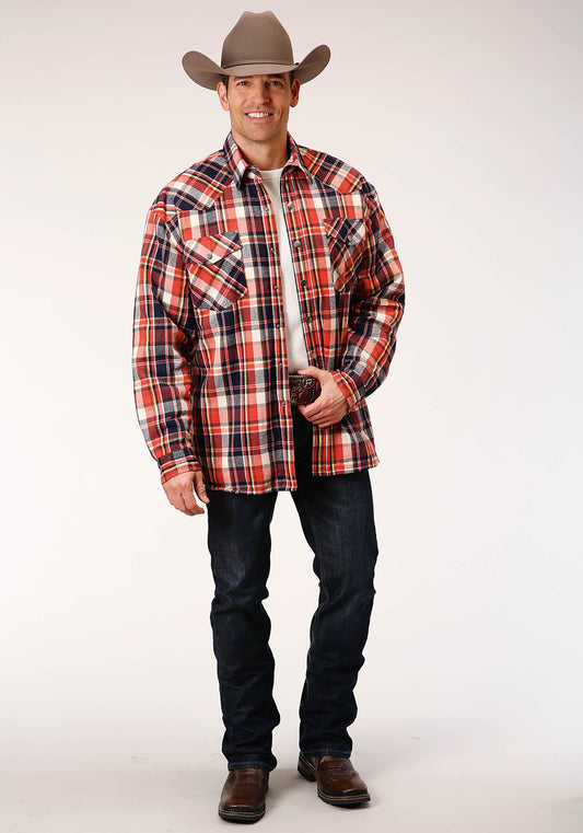 Roper Mens Long Sleeve Snap Sherpa Lined Flannel Shirt Jacket