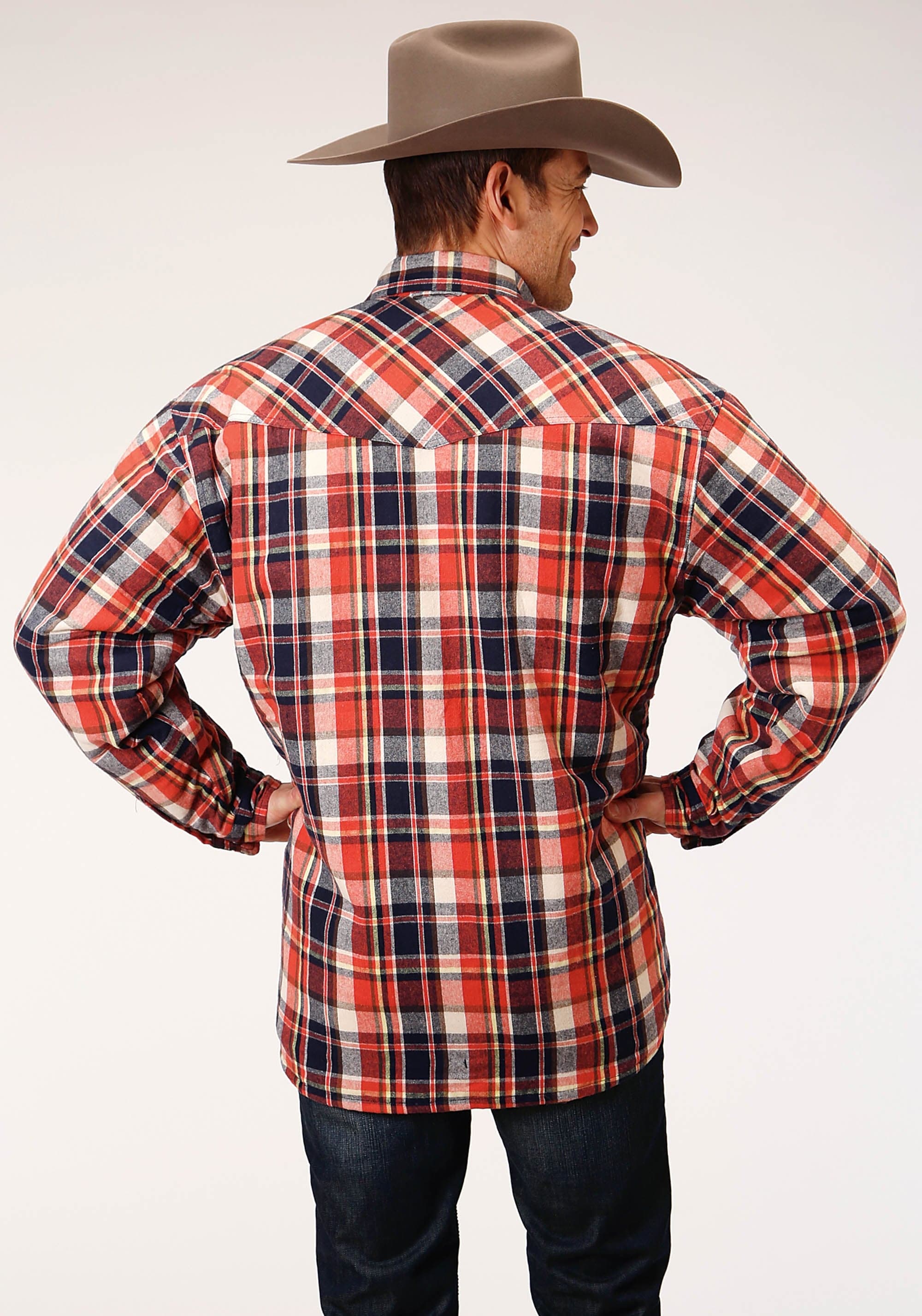 Roper Mens Long Sleeve Snap Sherpa Lined Flannel Shirt Jacket - Roper