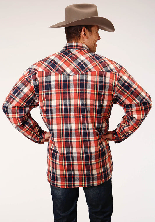 Roper Mens Long Sleeve Snap Sherpa Lined Flannel Shirt Jacket - Roper