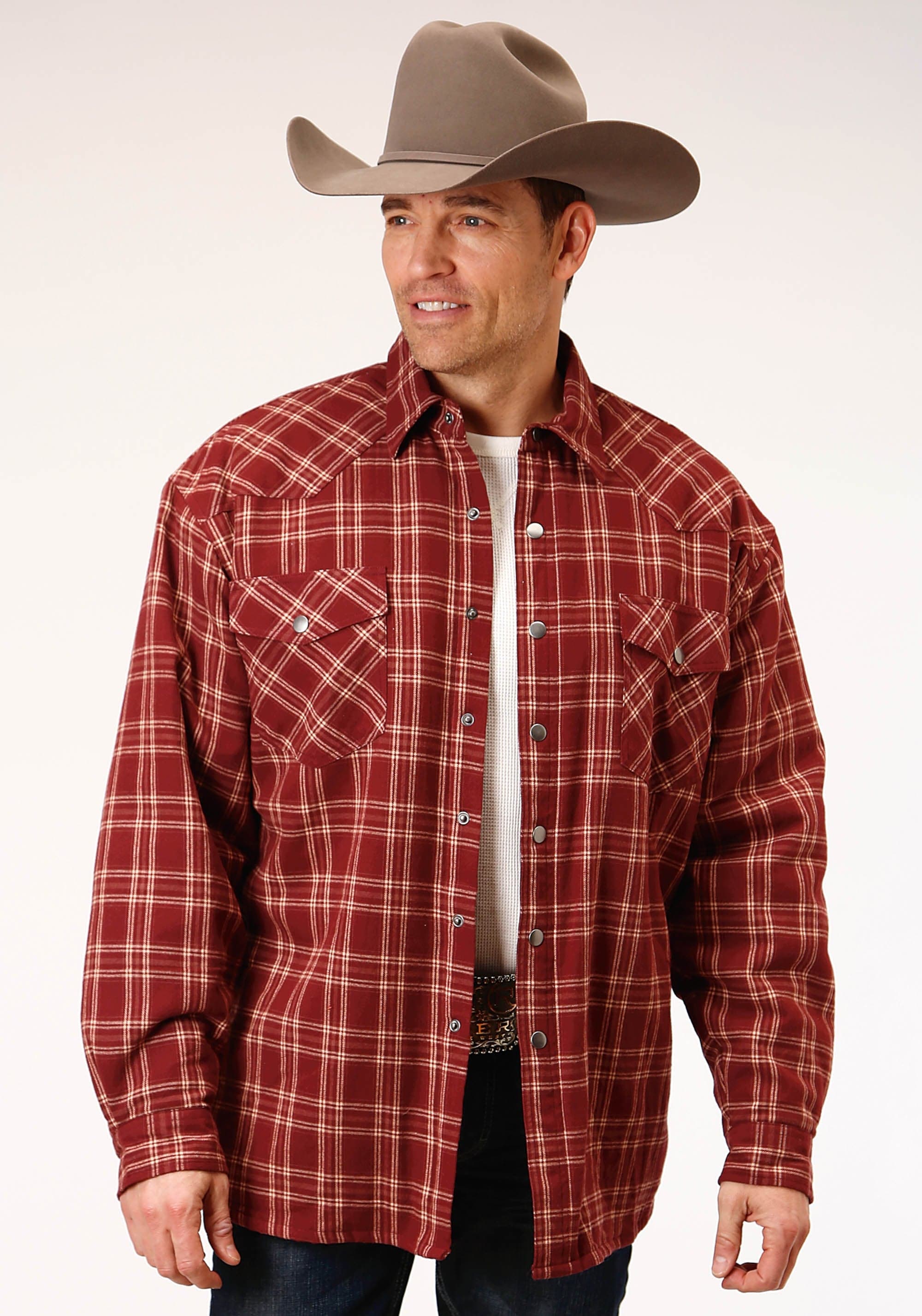 Roper Mens Long Sleeve Snap Sherpa Lined Flannel Shirt Jacket