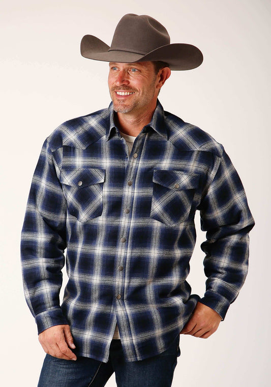 Roper Mens Long Sleeve Snap Sherpa Lined Flannel Shirt Jacket - Roper - Flyclothing LLC