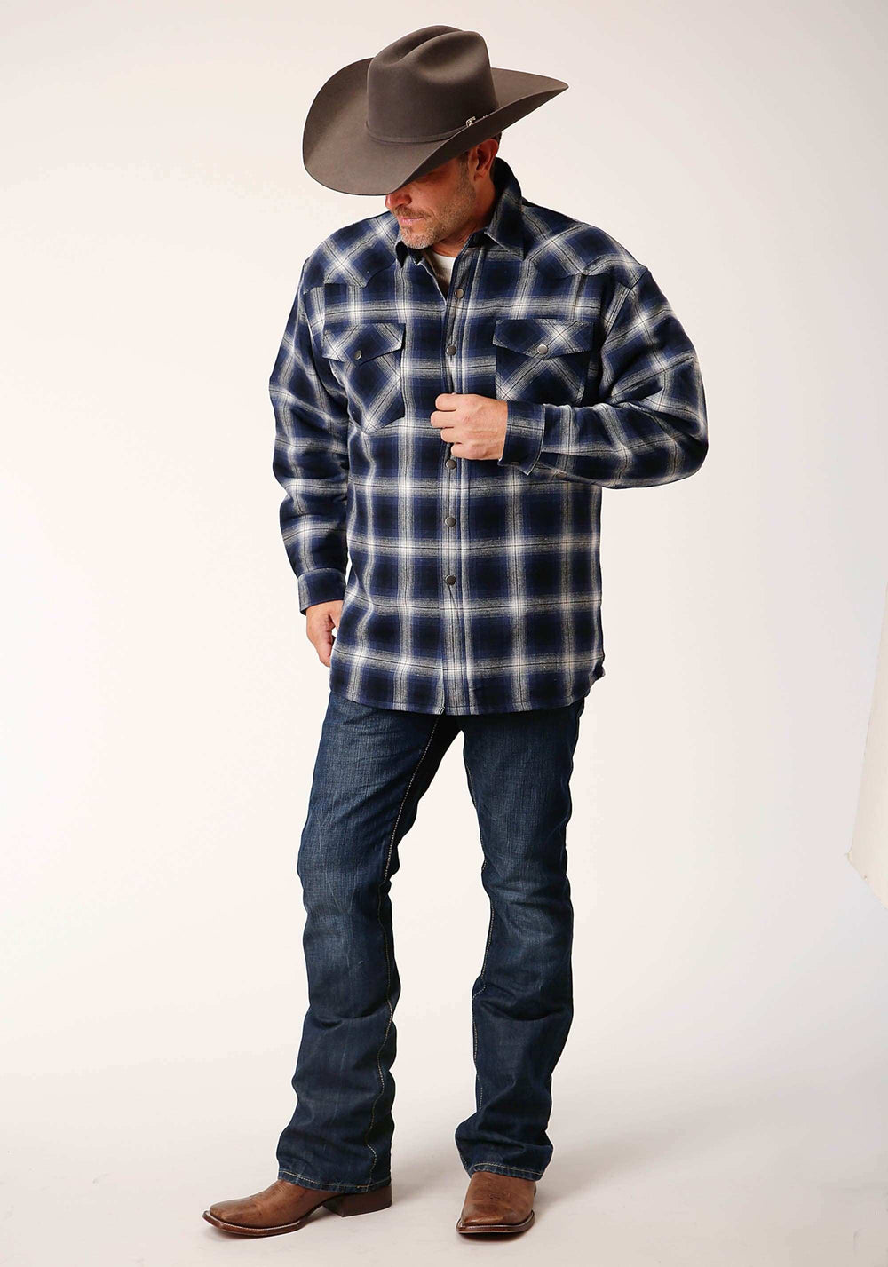 Roper Mens Long Sleeve Snap Sherpa Lined Flannel Shirt Jacket - Roper - Flyclothing LLC