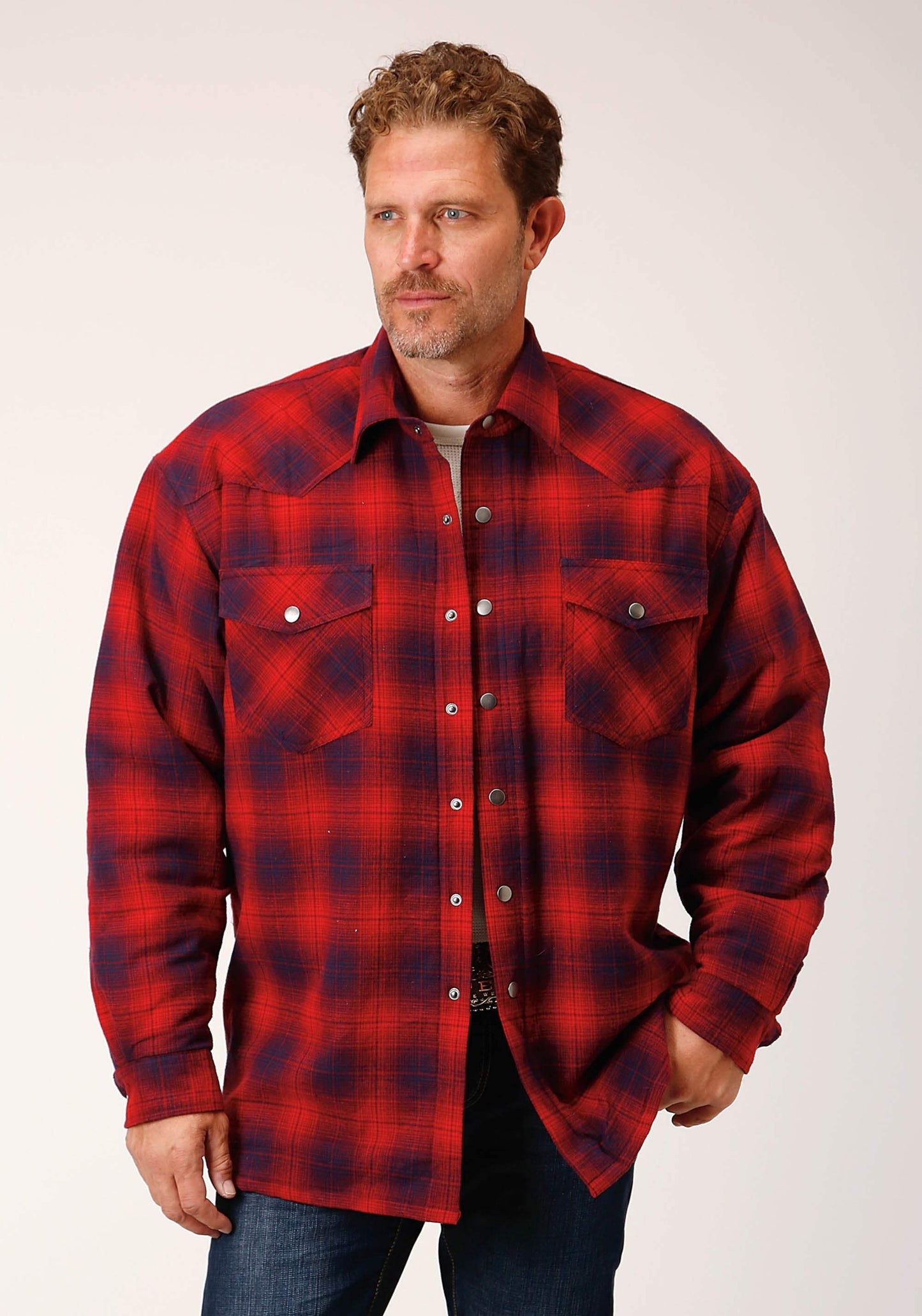Roper Mens Long Sleeve Snap Sherpa Lined Flannel Shirt Jacket - Roper - Flyclothing LLC
