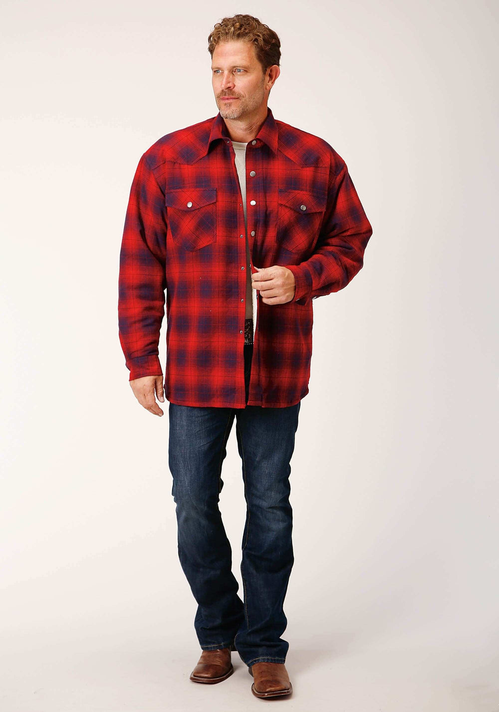 Roper Mens Long Sleeve Snap Sherpa Lined Flannel Shirt Jacket - Roper - Flyclothing LLC