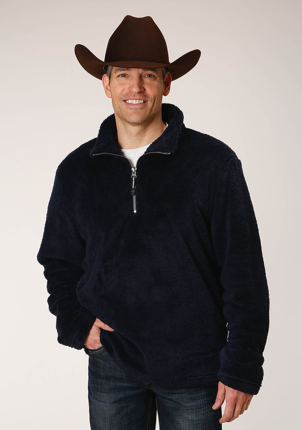 Roper Mens Solid Blue Polar Fleece Pullover - Roper