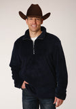Roper Mens Solid Blue Polar Fleece Pullover - Roper