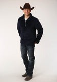 Roper Mens Solid Blue Polar Fleece Pullover - Roper