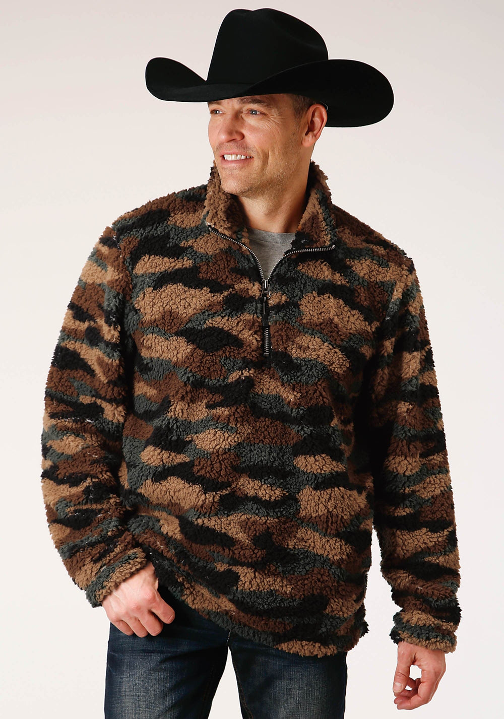 Roper Mens Camo Print Polar Fleece Pullover - Roper