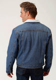 Roper Mens Blue With Sherpa Lining Denim Jacket - Roper