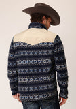 Roper Mens Navy Aztec Print Micro Fleece Pullover - Roper
