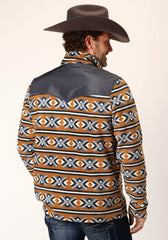 Roper Mens Orange Aztec Print Micro Fleece Pullover - Roper