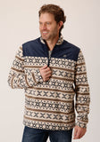 Roper Mens Cream Aztec Print Micro Fleece Pullover - Roper