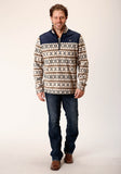Roper Mens Cream Aztec Print Micro Fleece Pullover - Roper