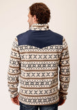 Roper Mens Cream Aztec Print Micro Fleece Pullover - Roper
