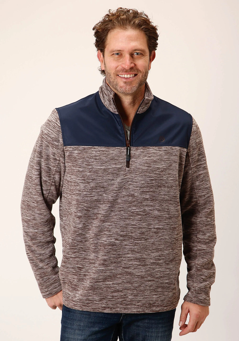Roper Mens Hthr Chocolate Micro Fleece Pullover - Roper