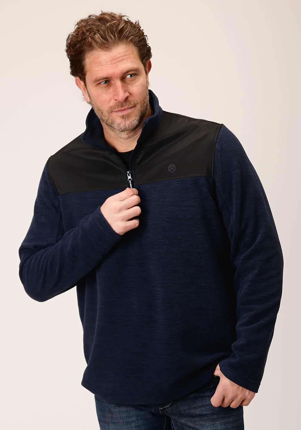 Roper Mens Hthr Navy Micro Fleece Pullover - Roper