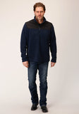 Roper Mens Hthr Navy Micro Fleece Pullover - Roper