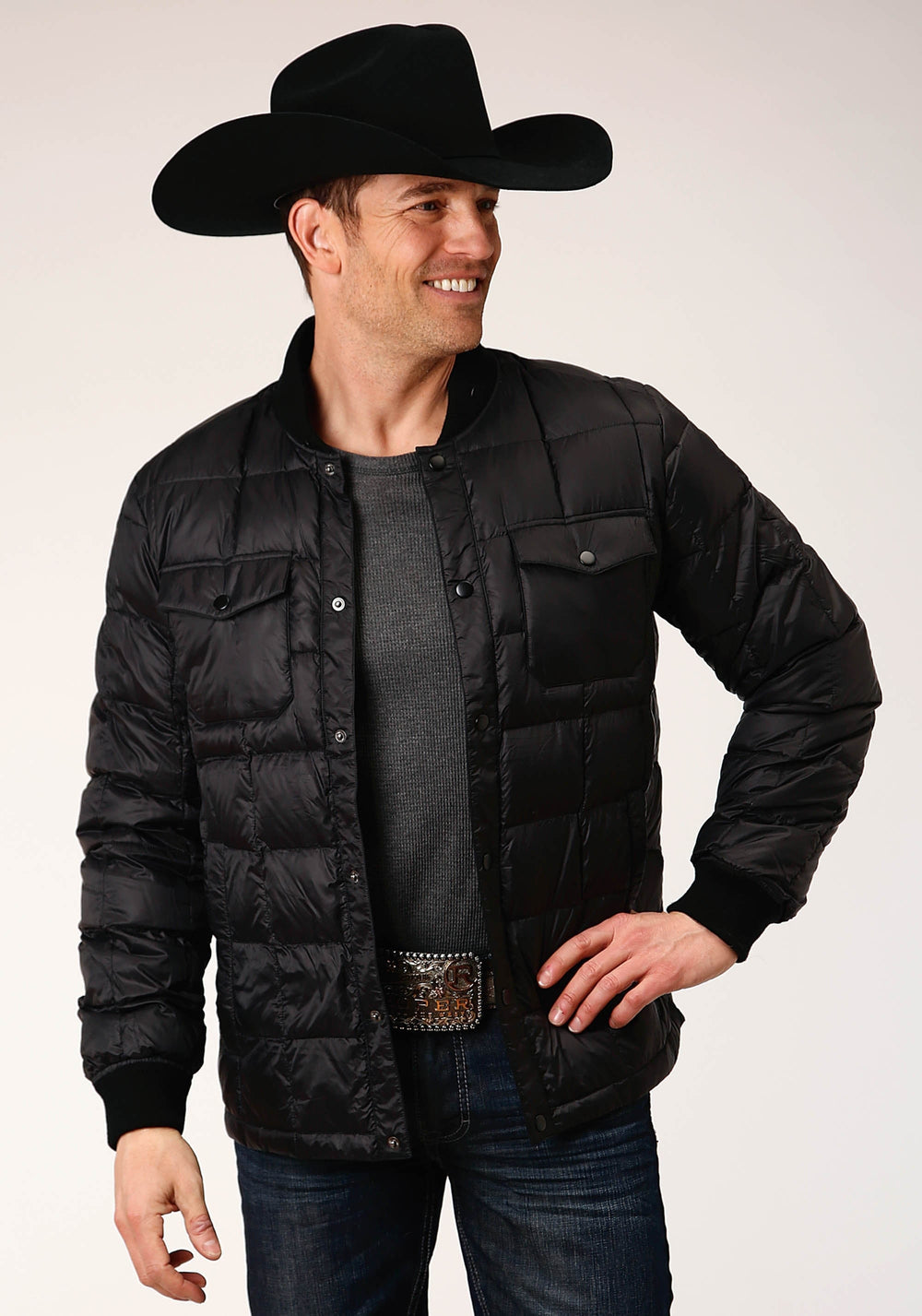 Roper Mens Down Proof Coated Jacket Black - Roper