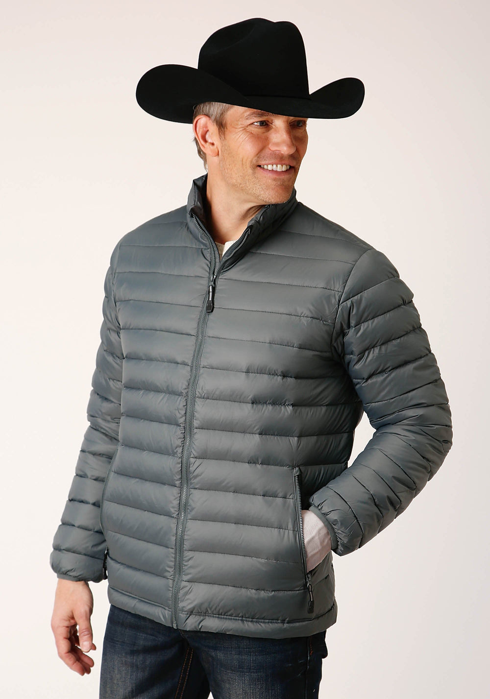 Roper Mens Slvr Sage Nylon Down Proof Coated Jacket - Roper