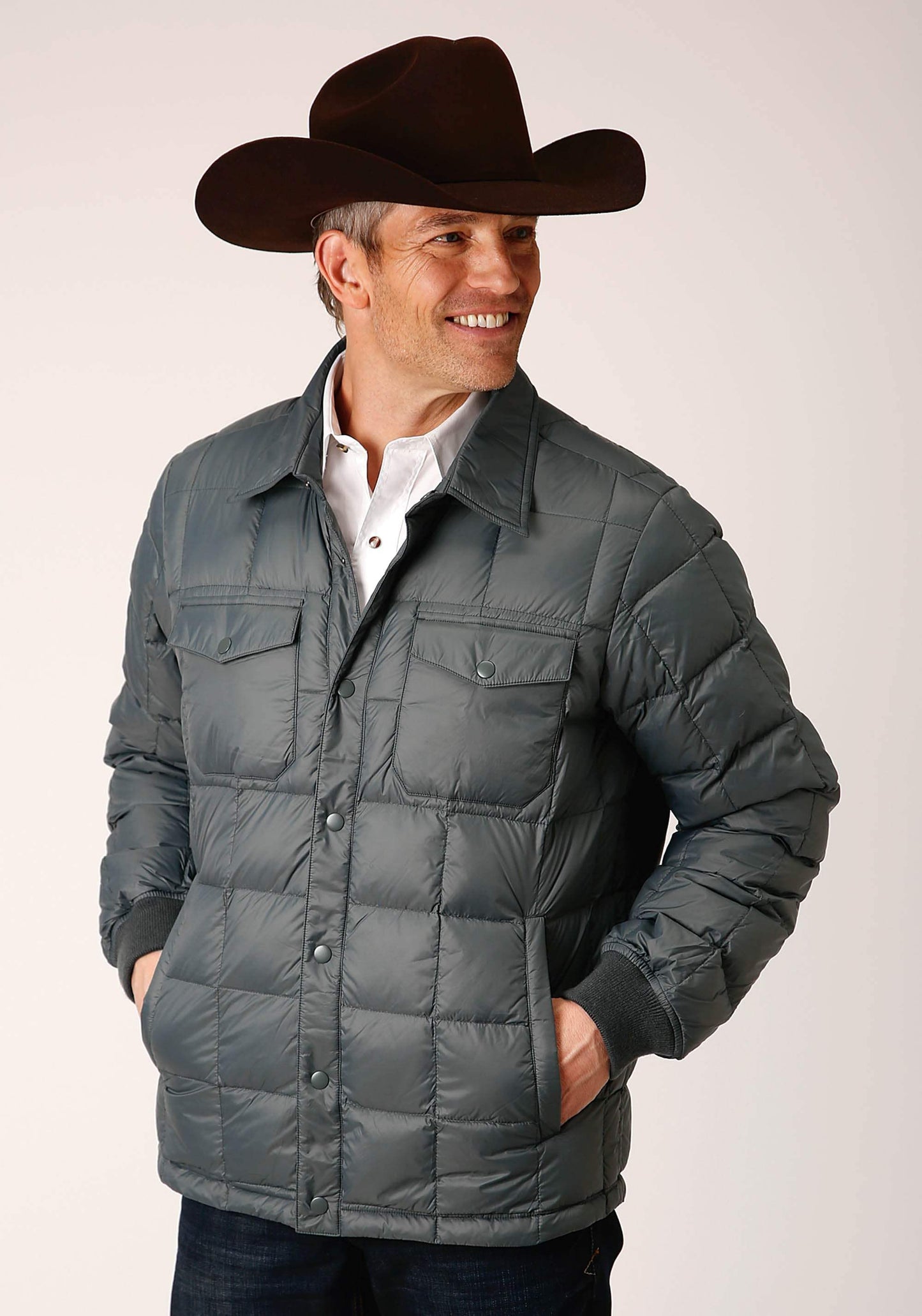 Roper Mens Slvr Sage Nylon Down Proof Coated Jacket - Roper - Flyclothing LLC