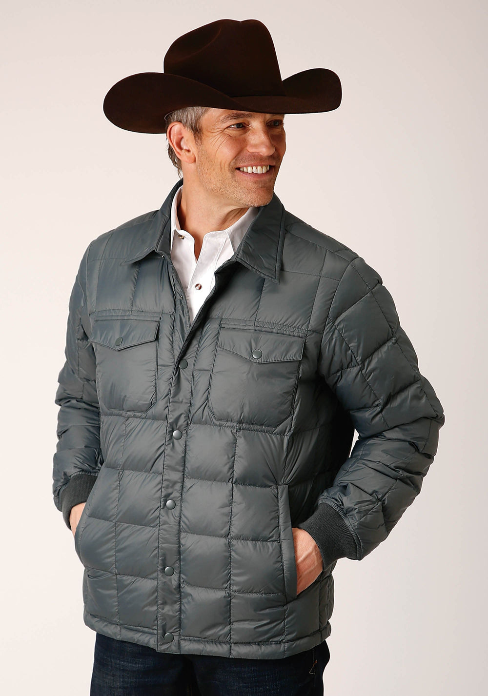 Roper Mens Slvr Sage Nylon Down Proof Coated Jacket - Roper