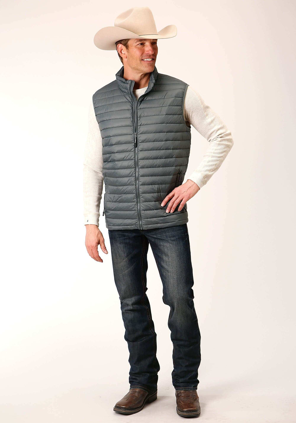 Roper Mens Black Nylon Down Proof Coated Vest - Roper - Flyclothing LLC