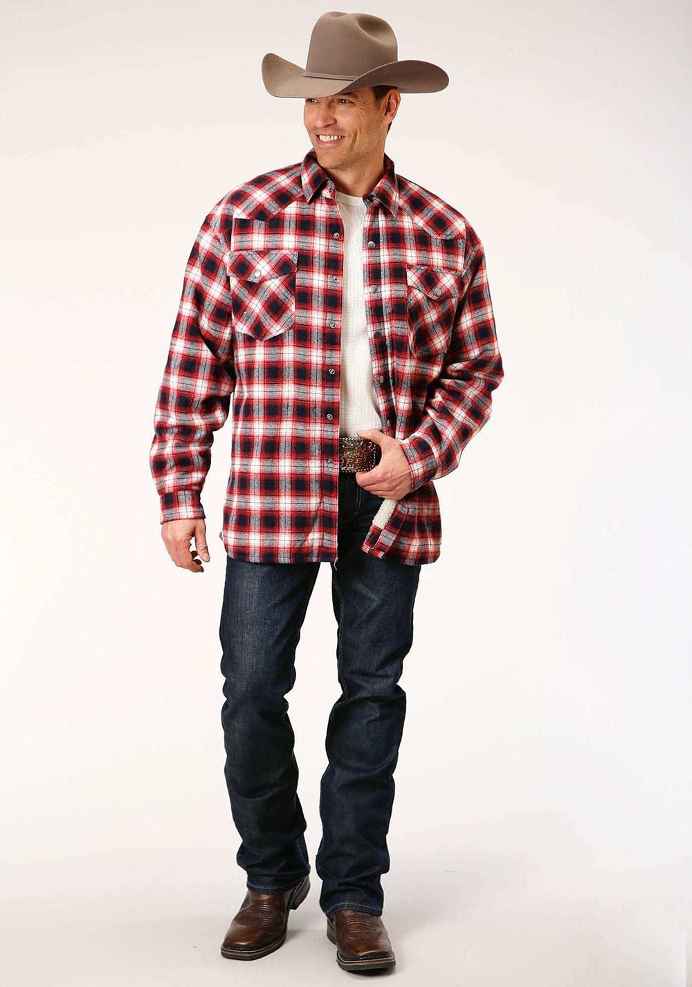 Roper Mens Long Sleeve Tall Fit Snap Sherpa Lined Flannel Shirt Jacket - Roper - Flyclothing LLC