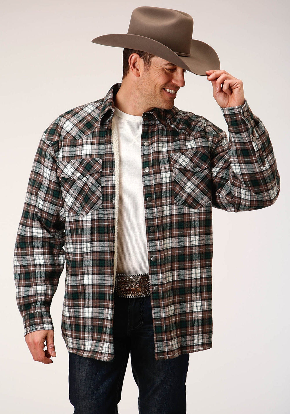 Roper Mens Long Sleeve Tall Fit Snap Sherpa Lined Flannel Shirt Jacket - Roper