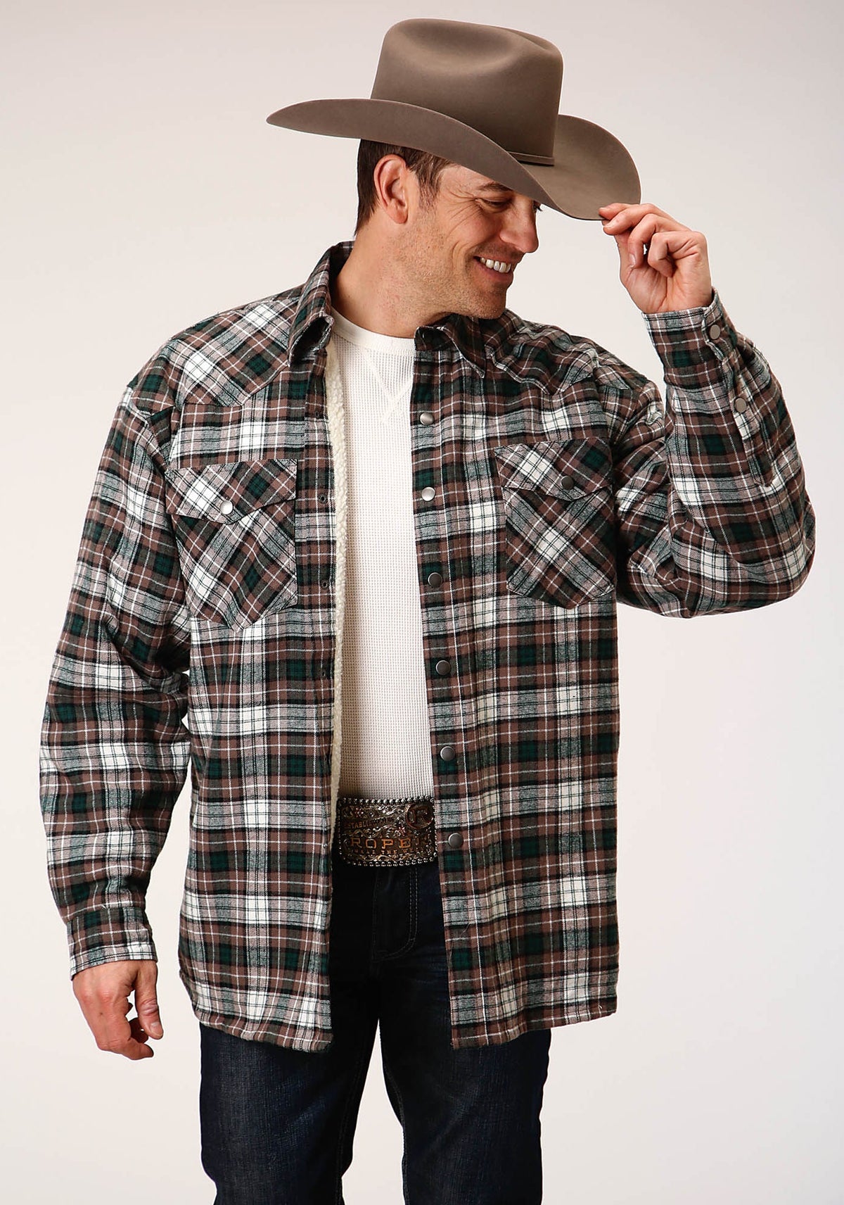 Roper Mens Long Sleeve Tall Fit Snap Sherpa Lined Flannel Shirt Jacket