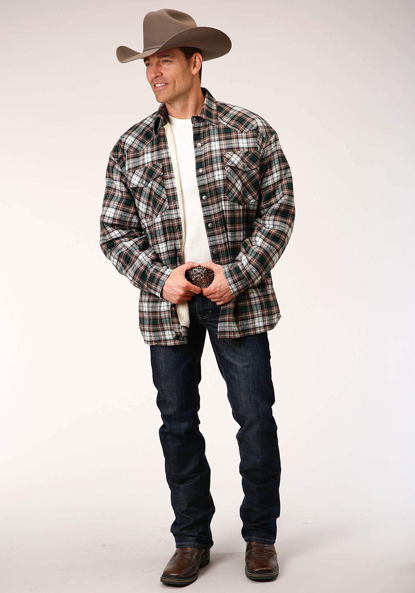 Roper Mens Long Sleeve Tall Fit Snap Sherpa Lined Flannel Shirt Jacket - Roper - Flyclothing LLC