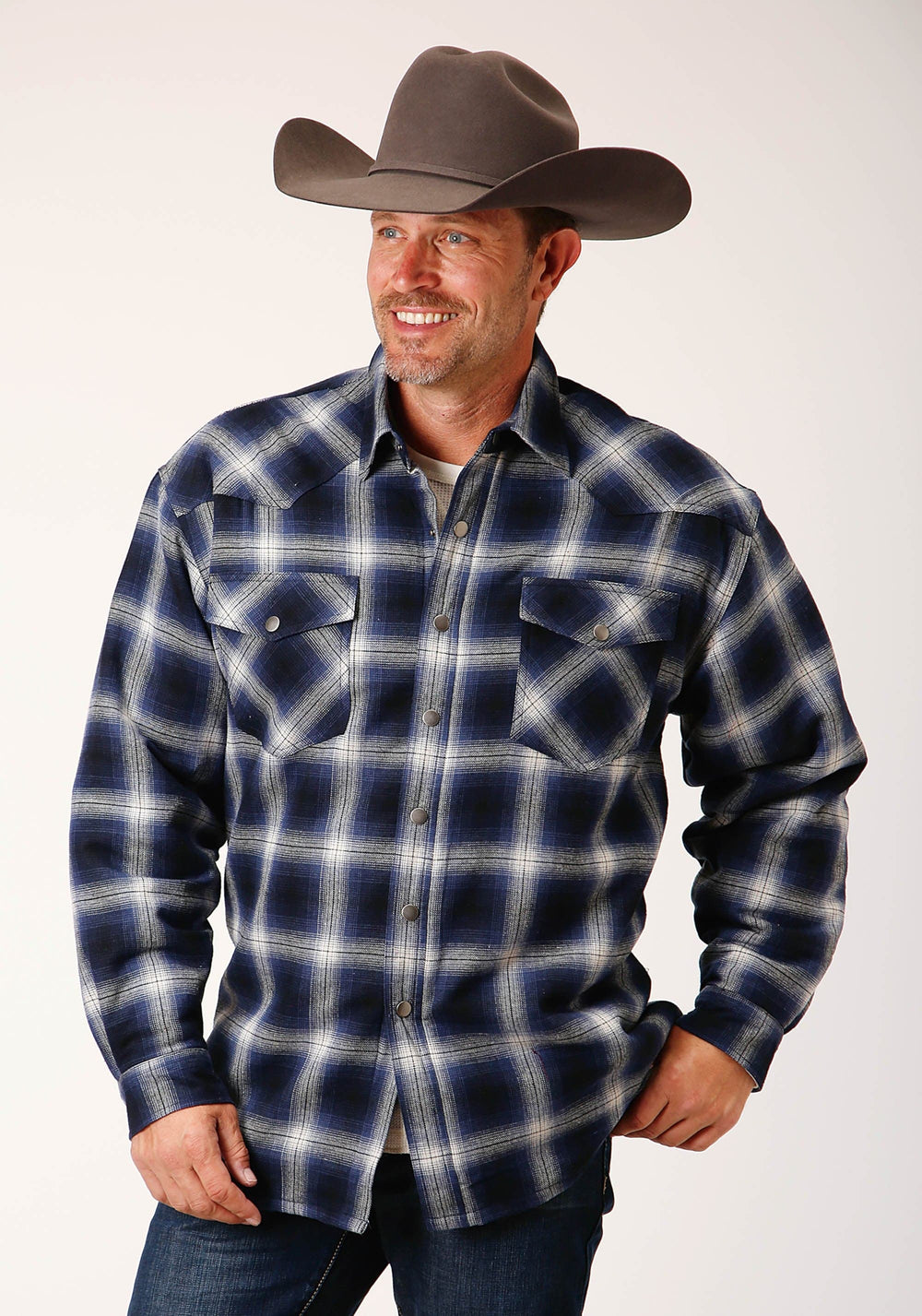 Roper Mens Long Sleeve Tall Fit Snap Sherpa Lined Flannel Shirt Jacket - Roper
