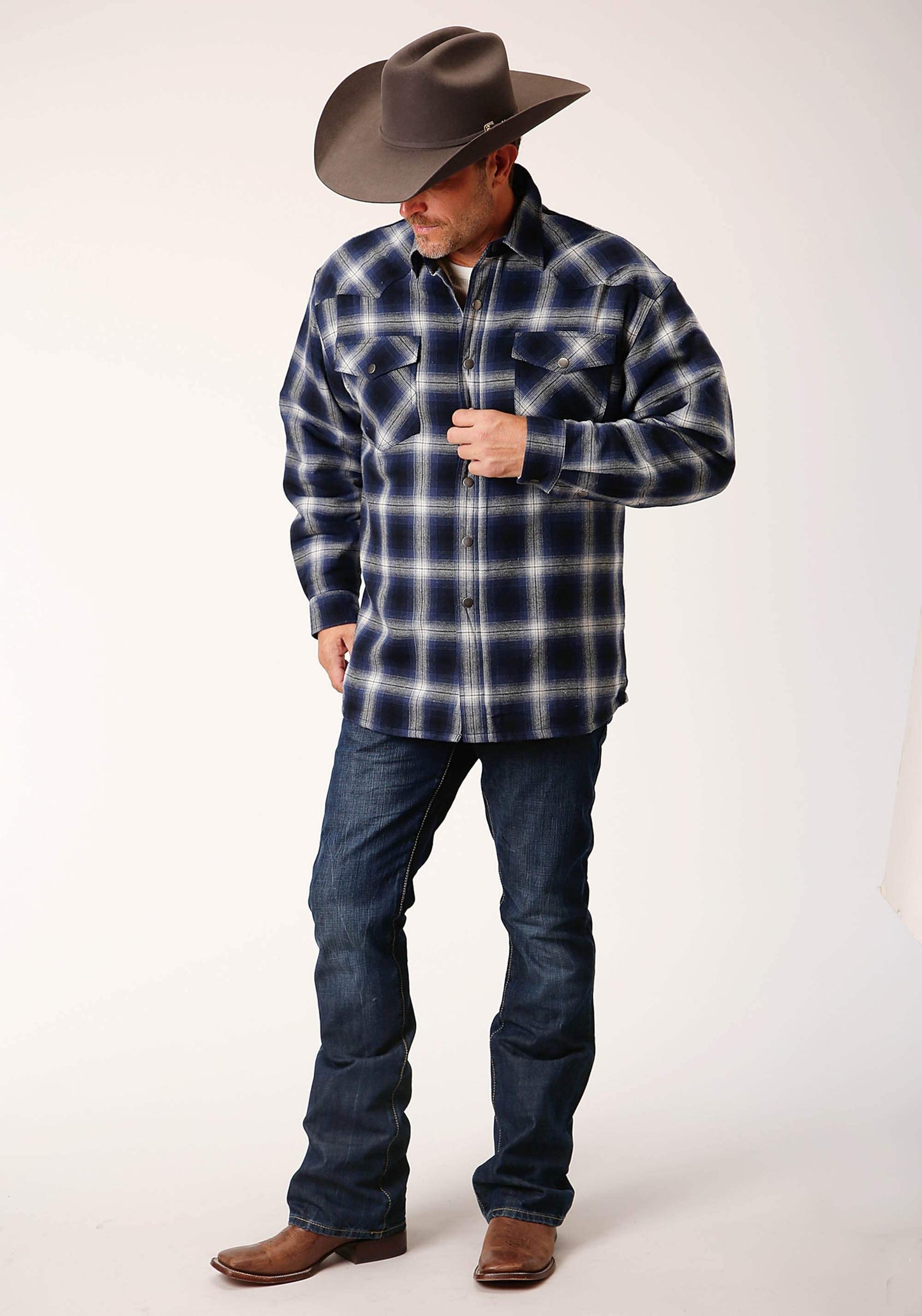 Roper Mens Long Sleeve Tall Fit Snap Sherpa Lined Flannel Shirt Jacket - Roper - Flyclothing LLC