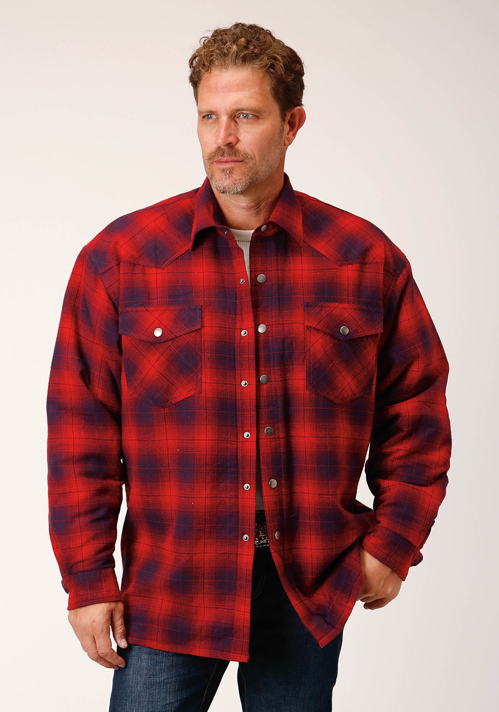 Roper Mens Long Sleeve Tall Fit Snap Sherpa Lined Flannel Shirt Jacket - Roper