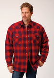 Roper Mens Long Sleeve Tall Fit Snap Sherpa Lined Flannel Shirt Jacket - Roper