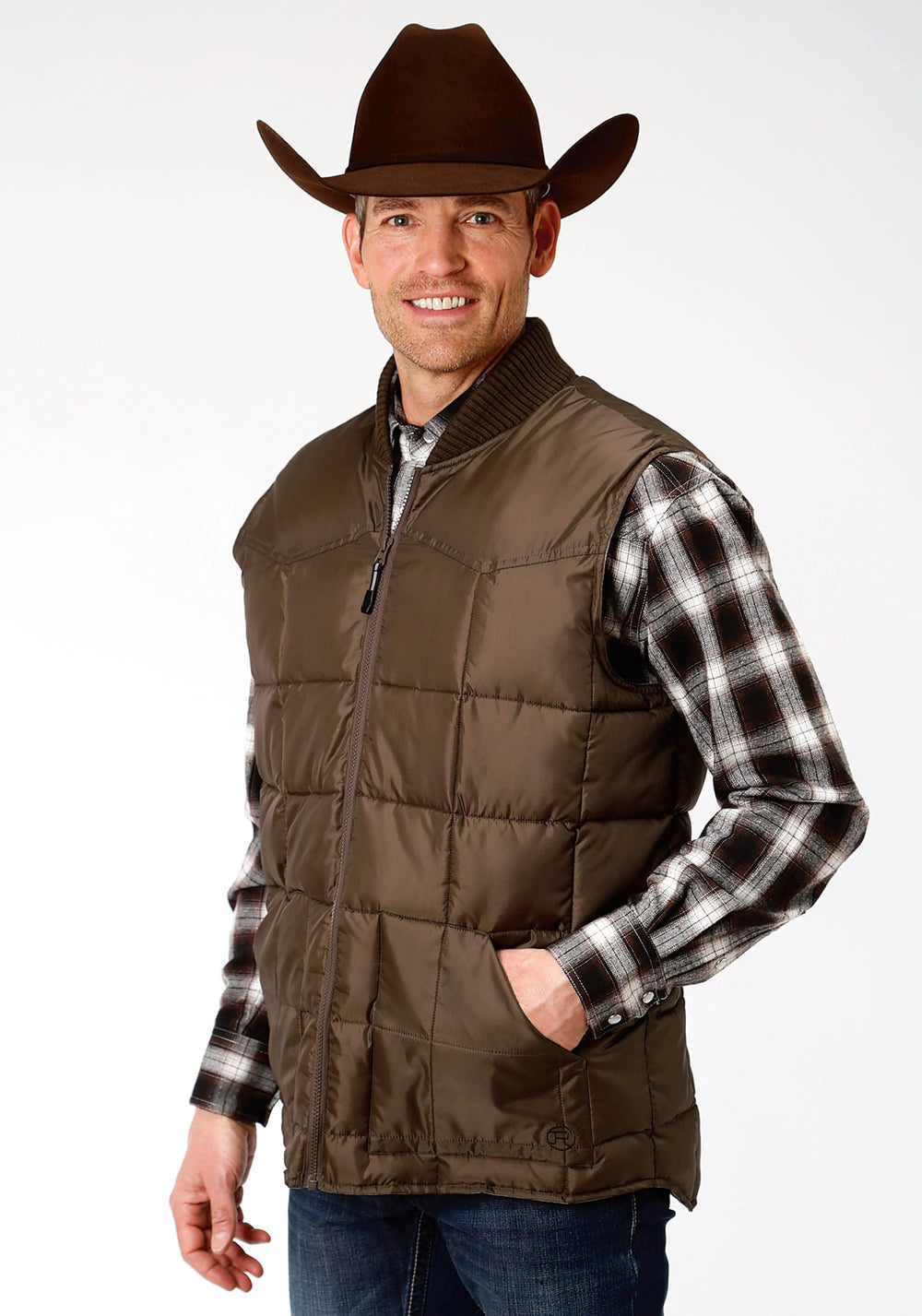 Roper Mens Brown Poly-Filled Vest - Roper