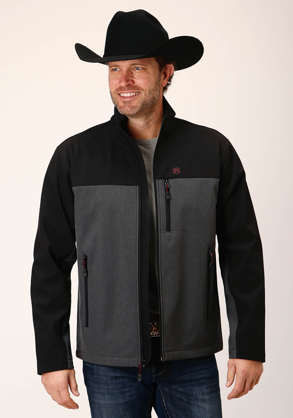 Roper Mens Grey Black Combo Soft Shell Jacket - Roper