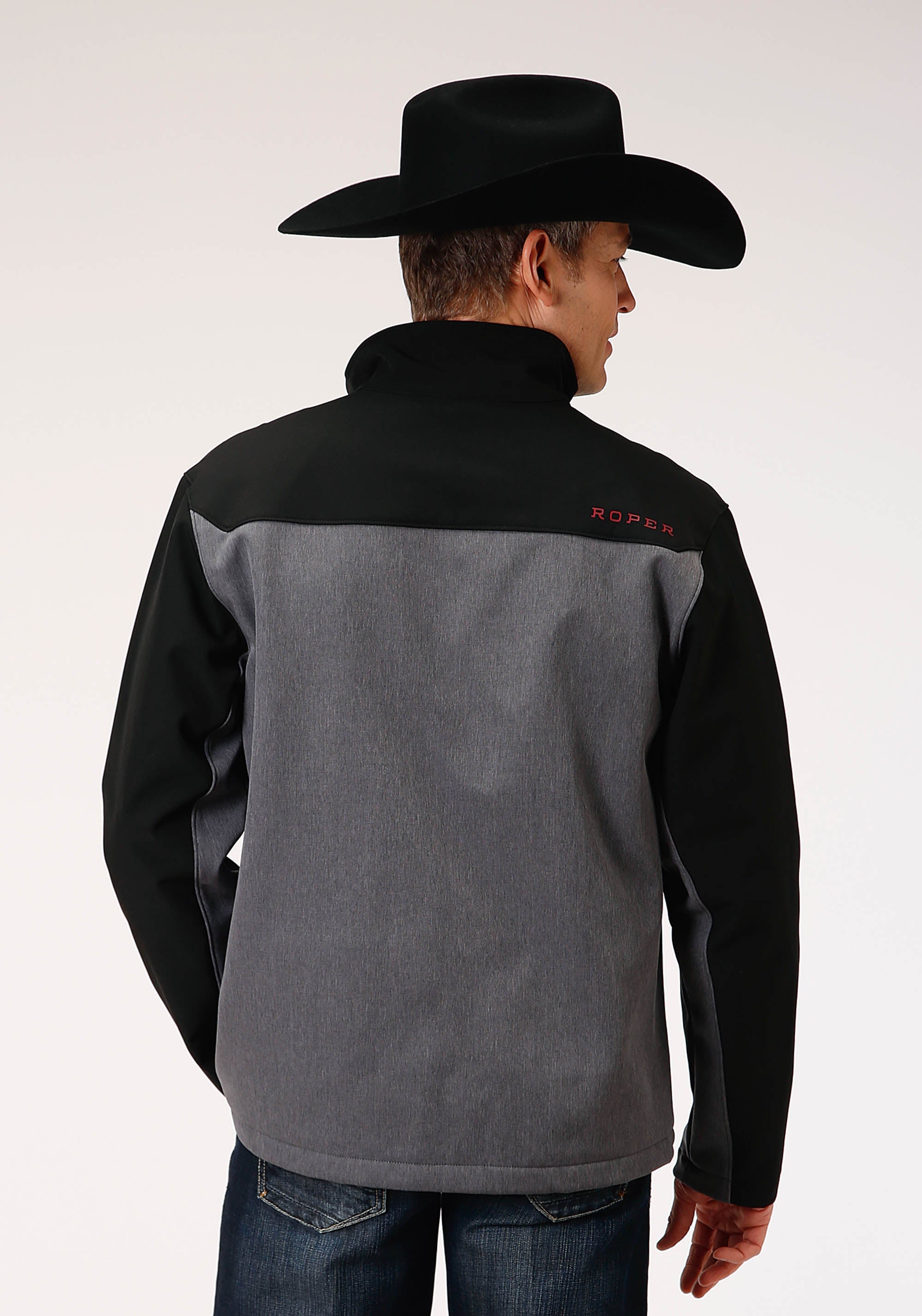 Roper Mens Pieced Grey Black Softshell Jacket