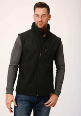 Roper Mens Black Softshell With Black Lining Zip Front Vest - Roper - Flyclothing LLC