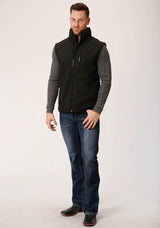 Roper Mens Black Softshell With Black Lining Zip Front Vest - Roper - Flyclothing LLC