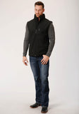 Roper Mens Black Softshell With Black Lining Zip Front Vest - Roper