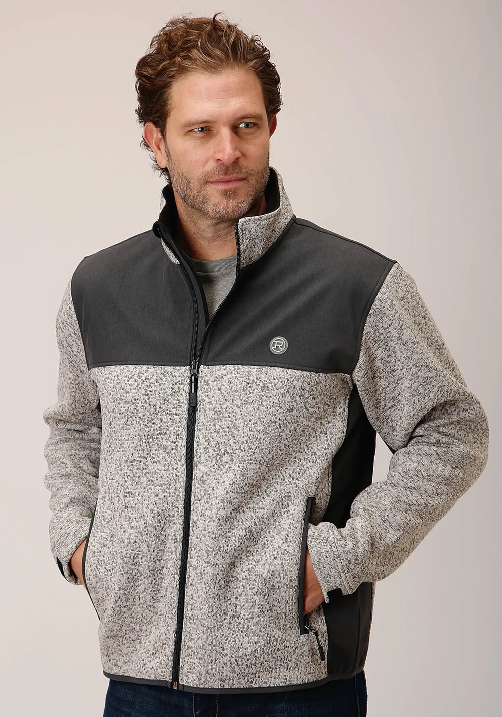 Roper Mens Oatmeal Sweater Bonded Fleece Jacket - Roper