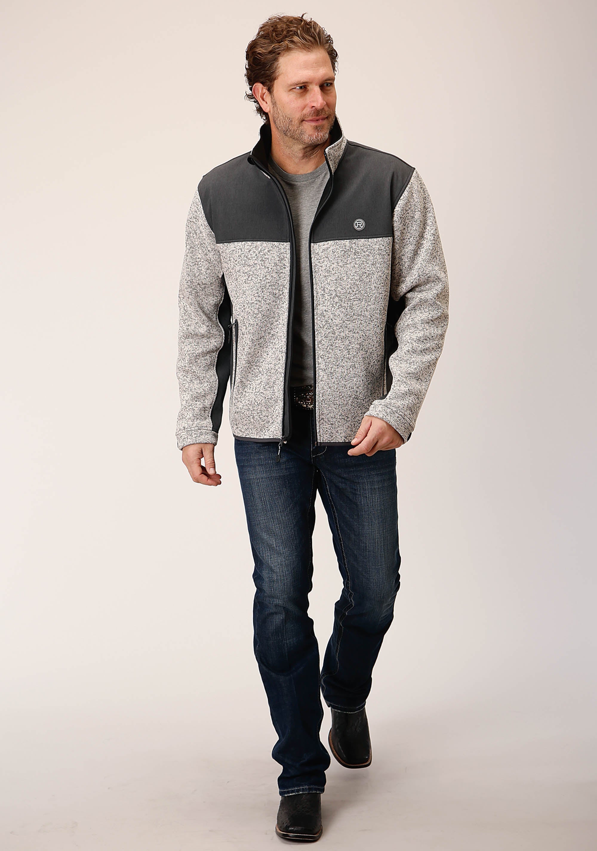 Roper Mens Oatmeal Sweater Bonded Fleece Jacket