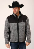 Roper Mens Black Grey Sweater Bonded Fleece Jacket - Roper