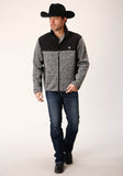 Roper Mens Black Grey Sweater Bonded Fleece Jacket - Roper